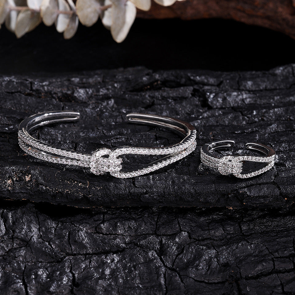 Zircon Opening Bracelet Female Two-piece Set