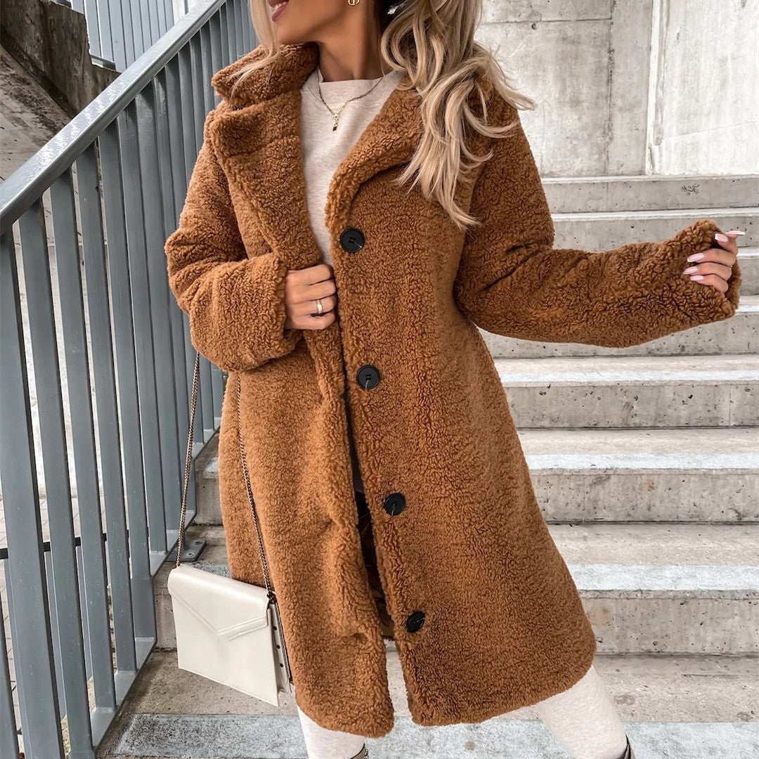 Women's Long-sleeved Lapel Plush Jacket