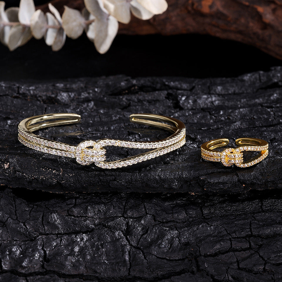 Zircon Opening Bracelet Female Two-piece Set