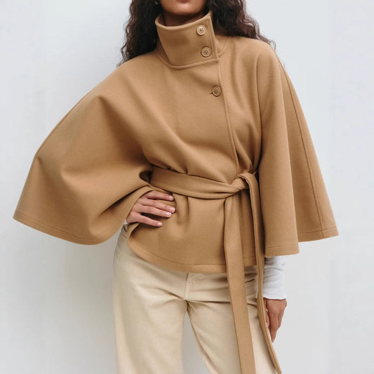 Winter High Neck Batwing Sleeve Coat With Belt Trench Coat