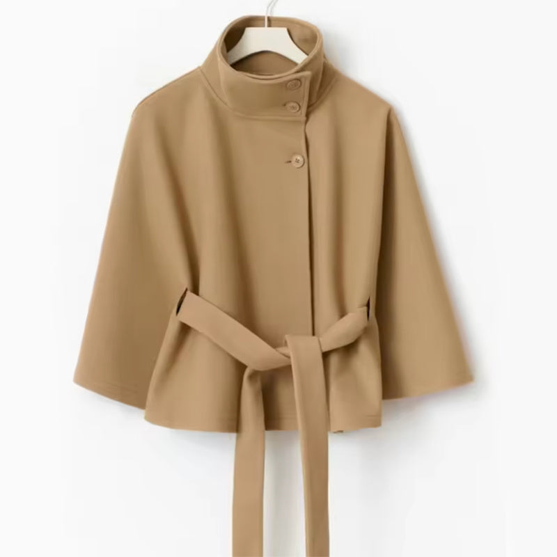 Winter High Neck Batwing Sleeve Coat With Belt Trench Coat